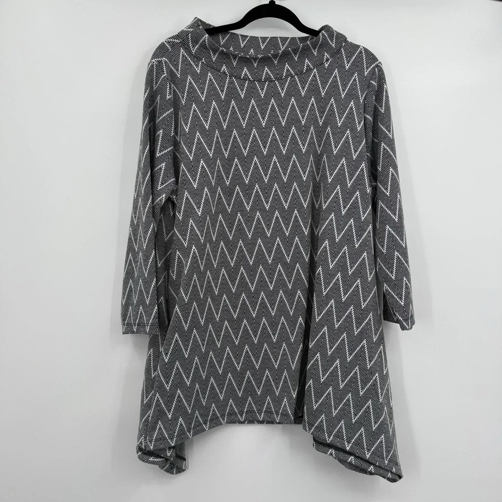 Calessa Tunic Shirt Top Womens XL Black Geometric Cowl Neck 3/4 Sleeve Knit